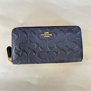 Coach Black Embossed Zip Around Wallet